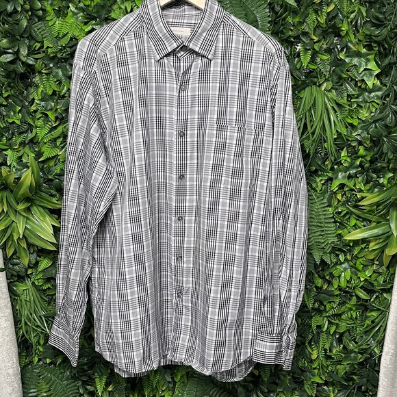 ERMENEGILDO ZEGNA Men Shirt XL Gray Black Plaid Collared Button Italy Made 1548 - Picture 8 of 12